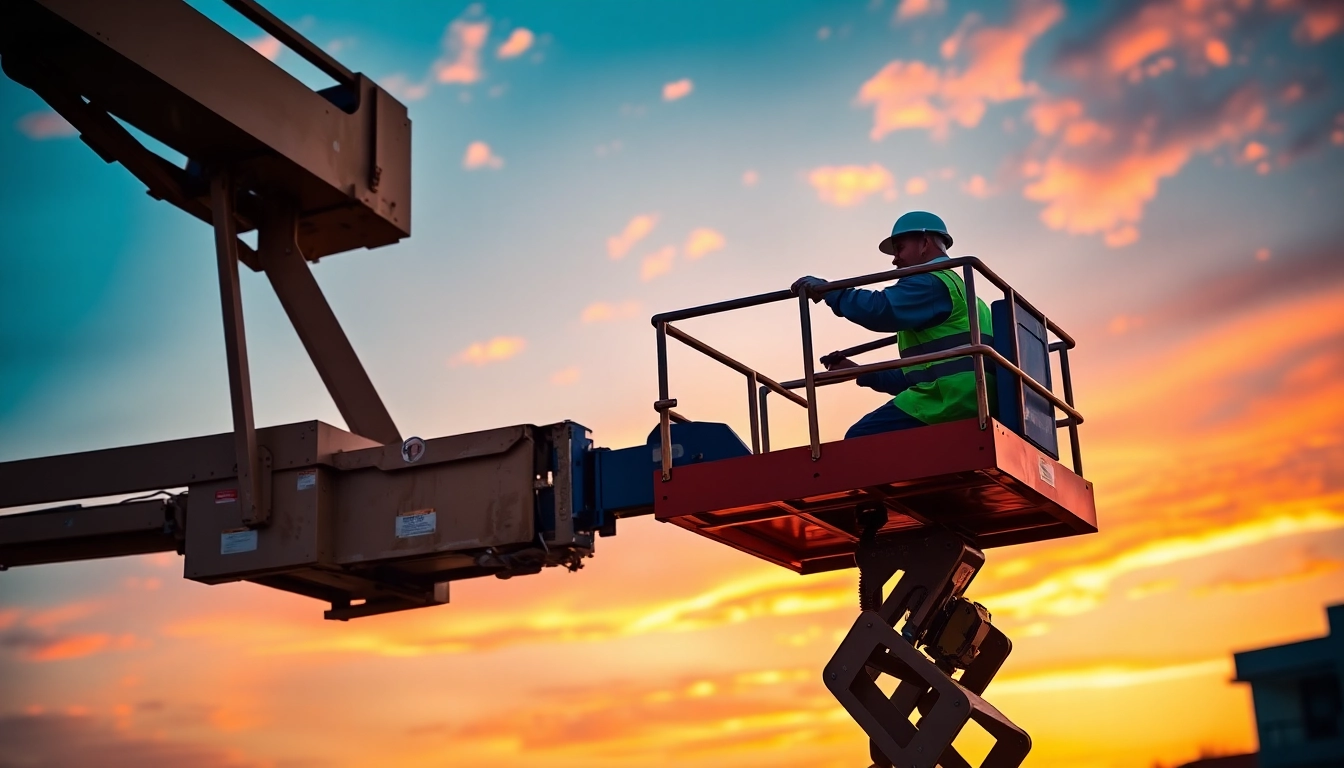 Efficient boom lift rental for construction projects demonstrating safety and versatility in outdoor conditions.