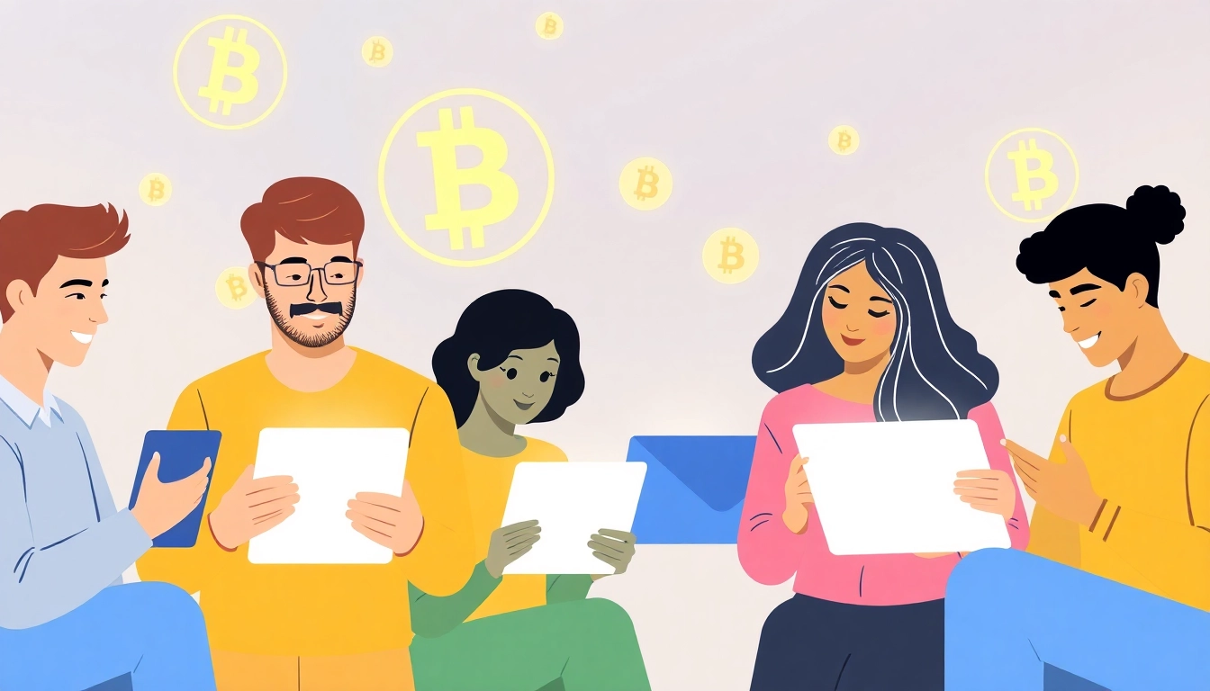 Crypto learning involves engaging visuals of diverse people exploring blockchain technology on digital devices, emphasizing accessibility and education.
