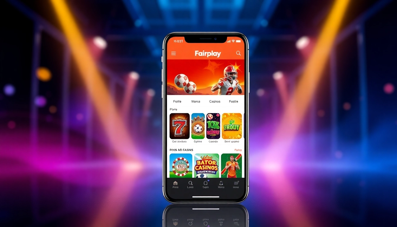 Seamless view of the fairplay app’s interface demonstrating sports betting and casino options on a smartphone screen, highlighting user-friendly navigation and security features.