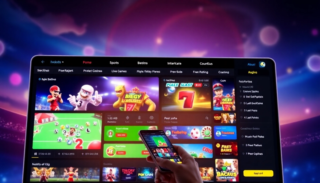 Sky Exchange online betting platform with vibrant sports and casino visuals, user placing bets on mobile, high-energy scene for accessible gaming experience.