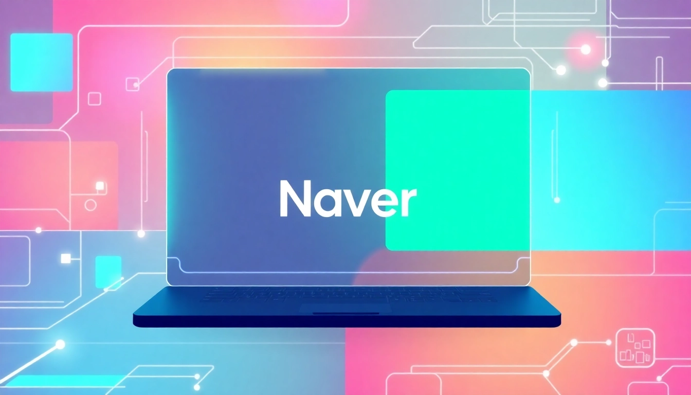 Naver homepage logo with Korean digital interface and vibrant tech-themed background for engaging visual presentation.