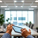 Sarkari Result updates displayed on a tablet in a professional office setting