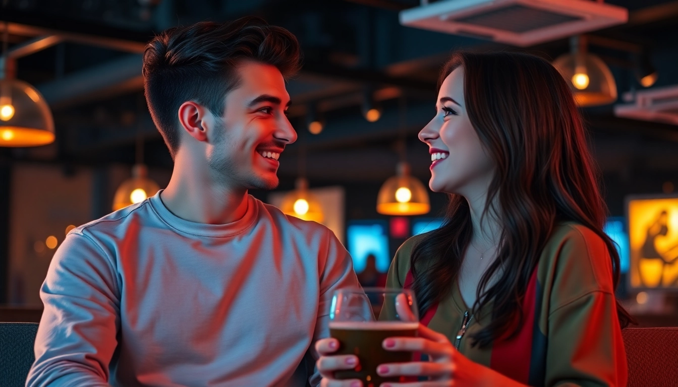 The image shows a playful scene of plans cul between two attractive young adults having fun in
