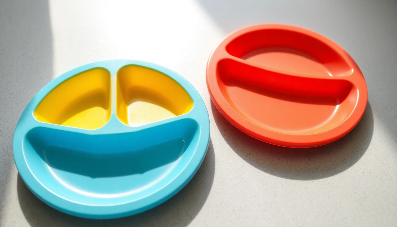 Piatto silicone divisorio 3 scomparti in vibrant colors designed for easy kid meals.