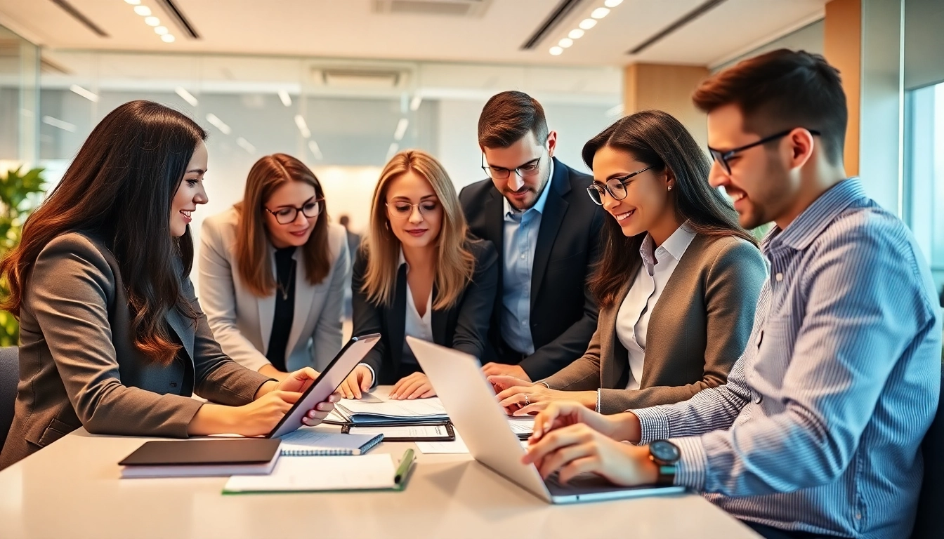 Experienced expert comptable Casablanca team collaborating digitally for business success and
