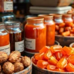Tamarind Concentrate in jars with fresh tamarind pods highlighting rich color and texture for